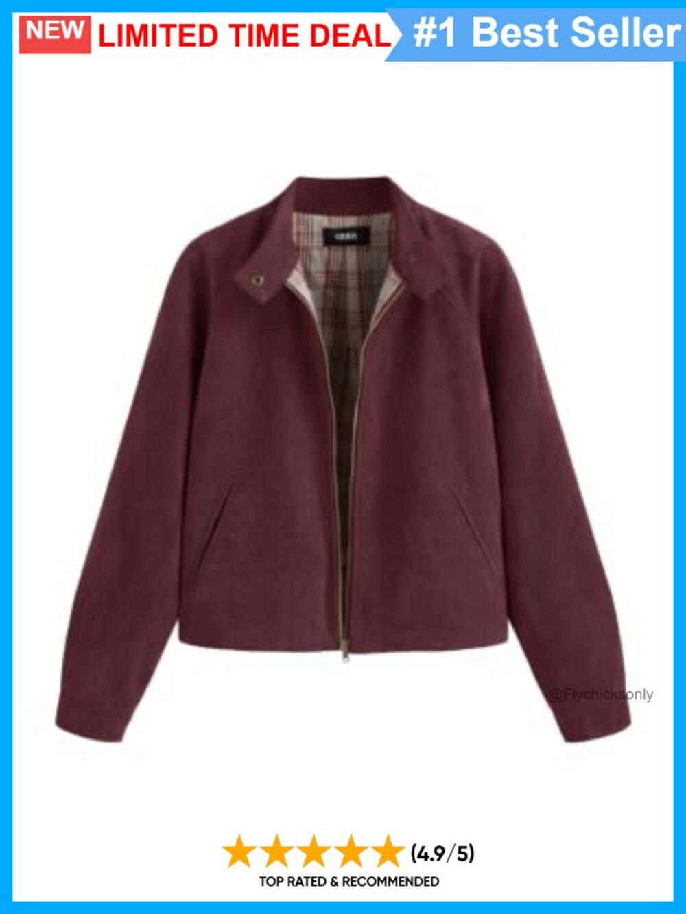 Faux Suede Cropped Bomber Jacket Zip Up Stand Collar Women